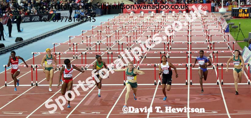 Sally Pearson (Australia) wins the 100 metres hurdles at the Commonwealth Games, Glasgow. Photo: David T. Hewitson/Sports for All Pics
